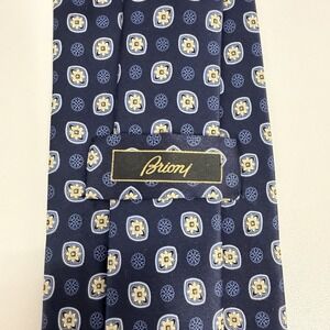 Brioni NEW Men's Tie Geometric Floral Navy Blue Silk dis. n H060001 3 5/8" x 60"